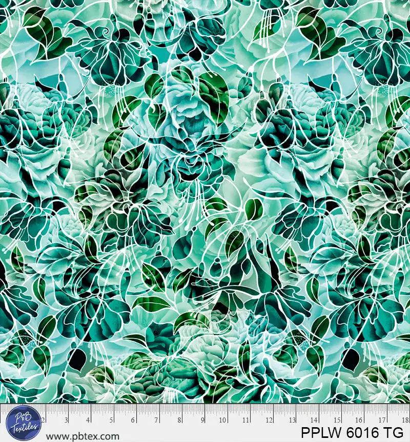 Petal Play Green Teal Florals Cotton 108" Wideback Fabric per yard