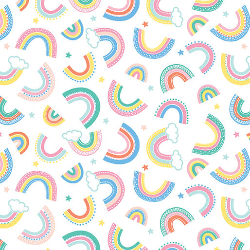 Twinkle Comfort Flannel - Dreamy Rainbows - White
