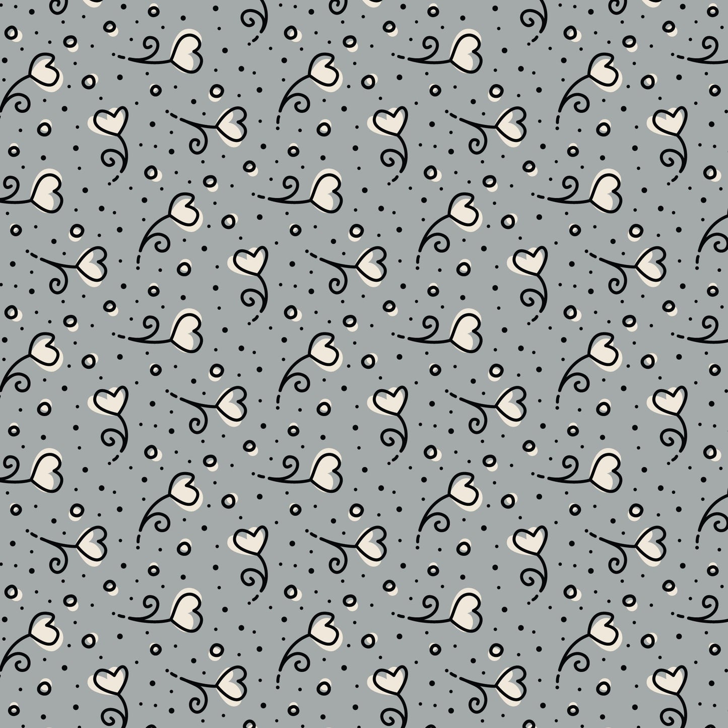 Gray Heart Blossoms Love Ink 3384 Cotton 44/45 Fabric Per Yard