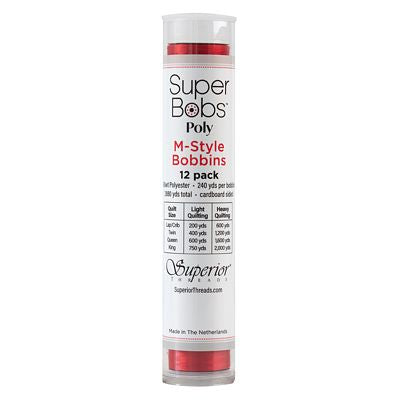Super Bobs Polyester Prewound Bobbins M-Style 12-Pack - Bright Red