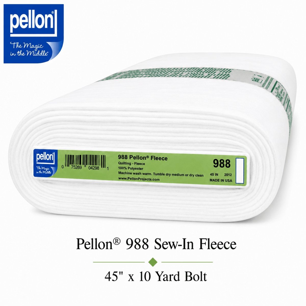 Pellon® 988 Sew-In Fleece Interfacing – White – 45" x 10 Yard Bolt