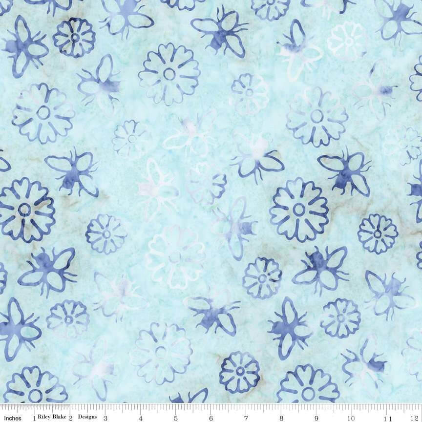 Expressions Batiks - Watercolor Daisies - Caribbean Shale (3-Yard Pack)