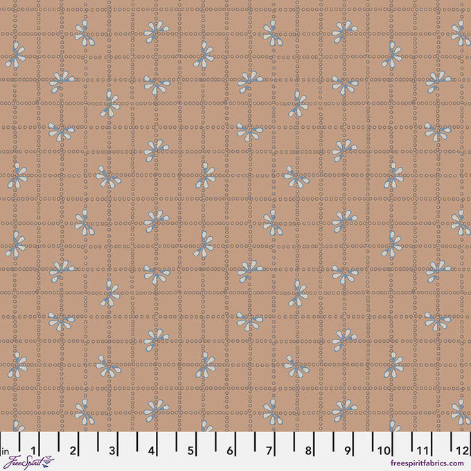 Bloom Check Tan Flourish And Bloom 44"/45" Cotton Fabric Per Yard
