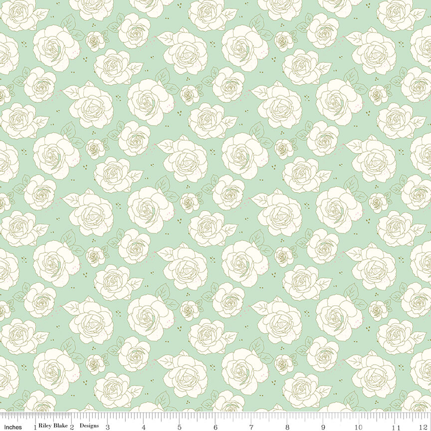 Sunsetridge - Roses - Mint (3-Yard Pack)