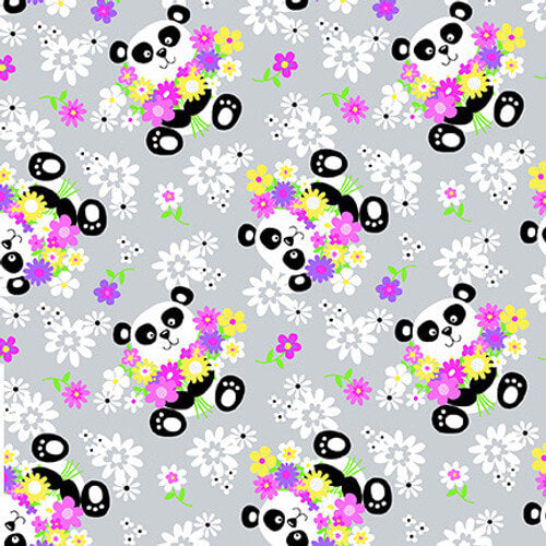 Comfy Flannel - Panda Flowers - Gray
