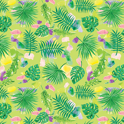 Starlight Safari - Scattered Leaves - Lime (3-Yard Pack)