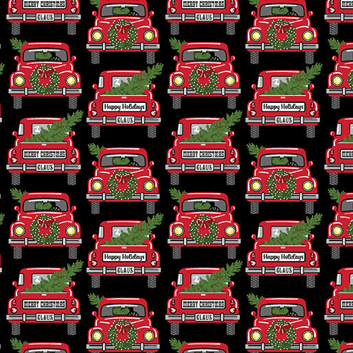 Country Christmas - Jolly Red Trucks - Black (3-Yard Pack)