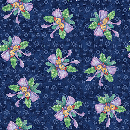 The Night Before Christmas - Ribbon & Bells - Navy (3-Yard Pack)
