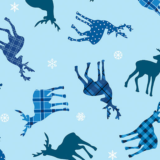 Winter Farm House Plaid - Tossed Deer - Light Blue (3-Yard Pack)