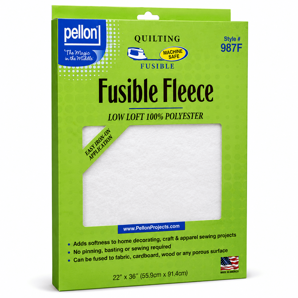 Pellon® 987F Fusible Fleece – One-Sided Fusible Polyester Fleece – 22" x 36" Package