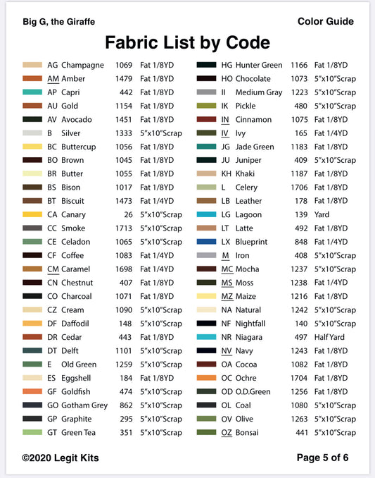 Big G the Giraffe Pattern