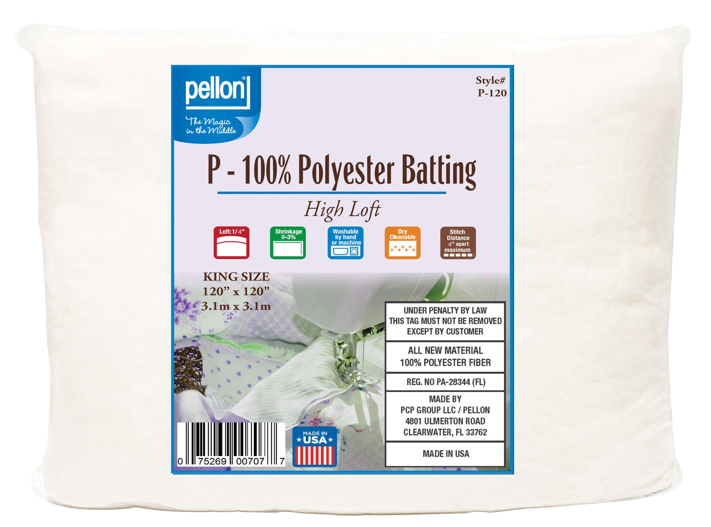 Pellon® Polyester Batting – 120" x 120" King Size Package