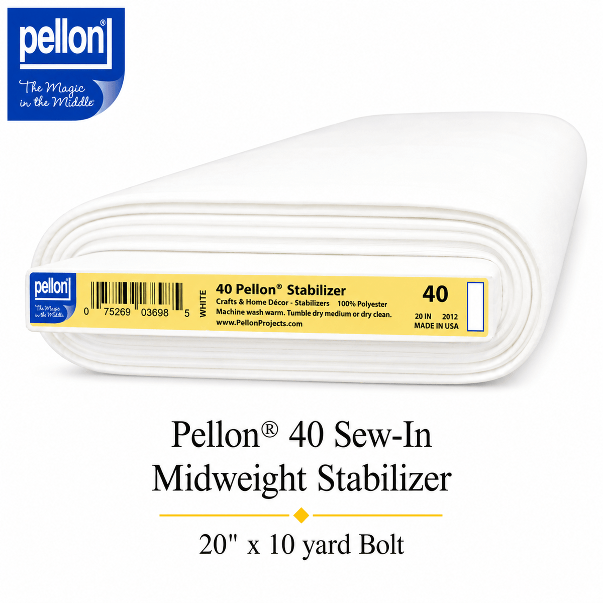 Pellon® 40 Sew-In Midweight Stabilizer 20" x 10 yard Bolt (White)