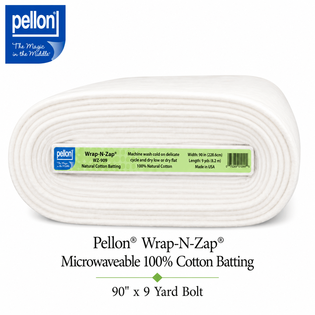 Pellon® Wrap-N-Zap® Microwaveable 100% Cotton Batting – 90" x 9 Yard Bolt