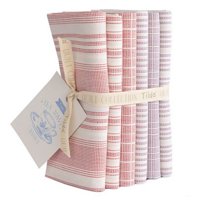 Tilda Woven Tea Towel Fat Quarter Bundle - Red & Plum