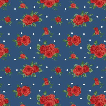 Summertime Daydream - Red Roses - Navy (3-Yard Pack)
