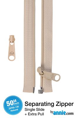 50" Separating Zipper with Extra Slide, Natural