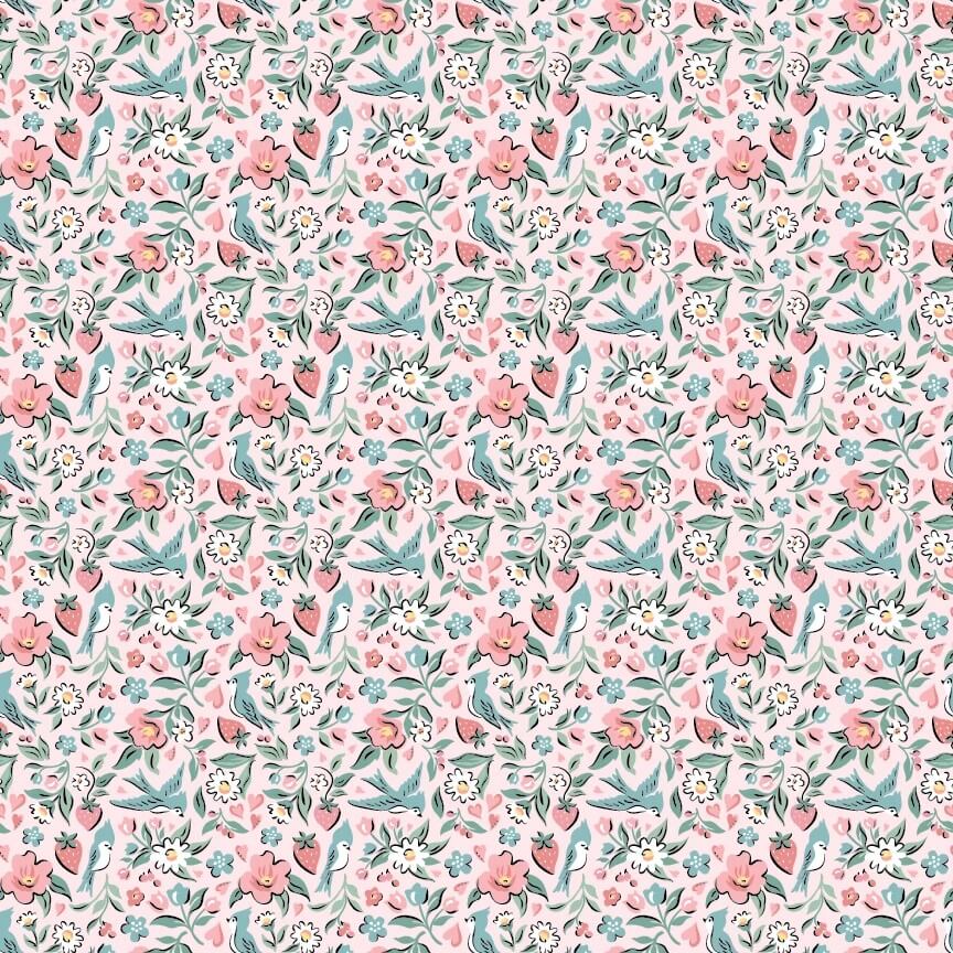 Granny's Sewing Room - Bluebirds & Berries - Pink