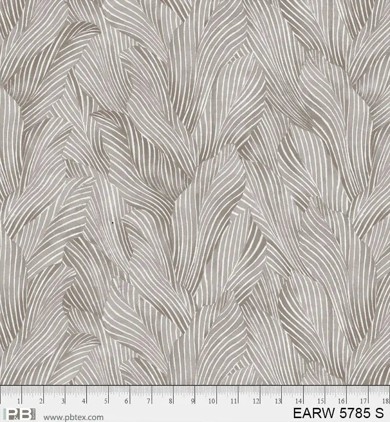 Earth Tones Grey Leaf Cotton 108" Wideback Fabric per yard