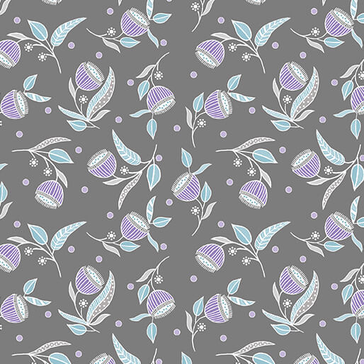 Stitch Garden - Pod Flowers - Charcoal (3-Yard Pack)