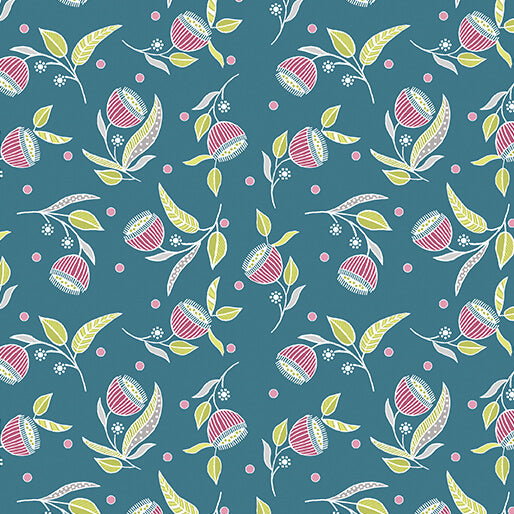 Stitch Garden - Pod Flowers - Dark Teal (3-Yard Pack)
