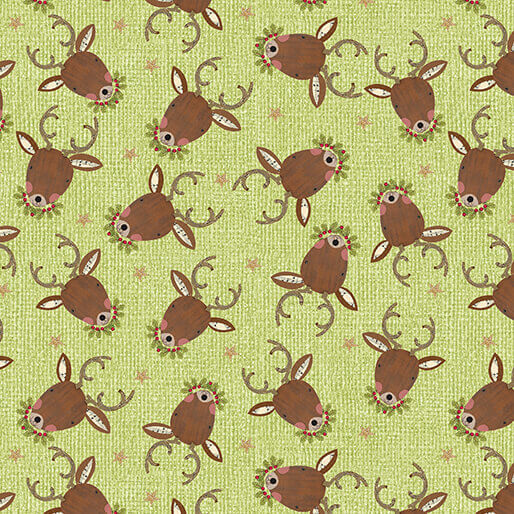White Christmas - Reindeer Portrait - Green (3-Yard Pack)