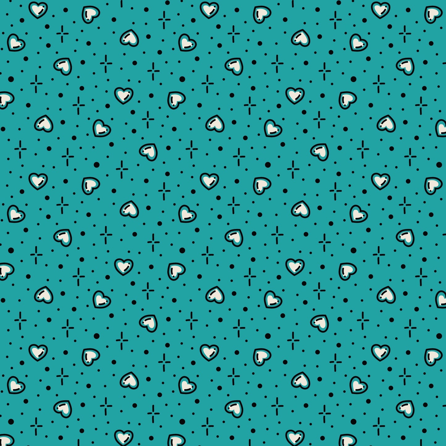 Teal Hearts Love Ink 3388 Cotton 44/45 Fabric Per Yard