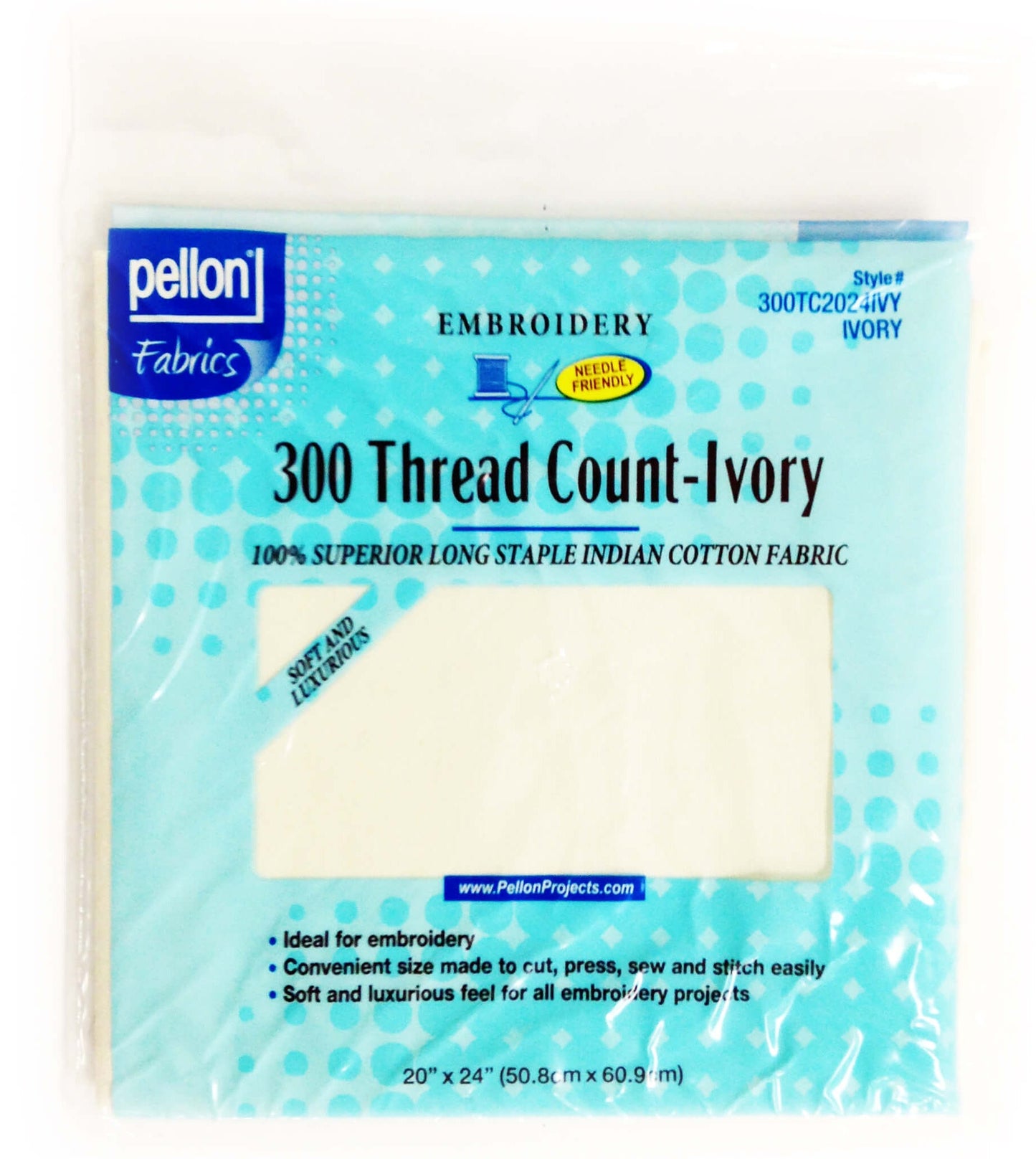 Pellon® 300TC Long Staple Cotton Embroidery Fabric – 20" x 24" Package – Ivory