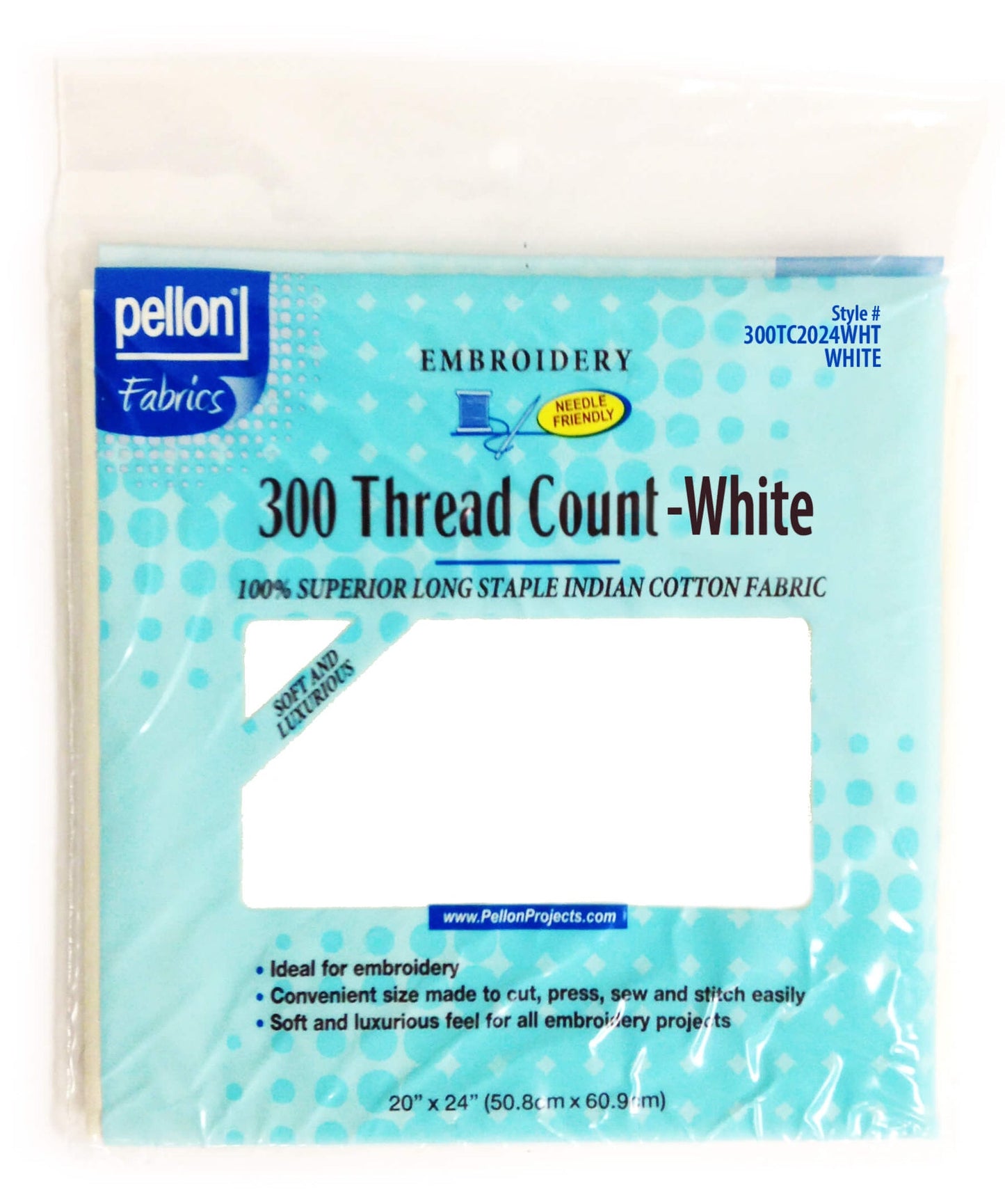 Pellon® 300TC Long Staple Cotton Embroidery Fabric – 20" x 24" Package – White