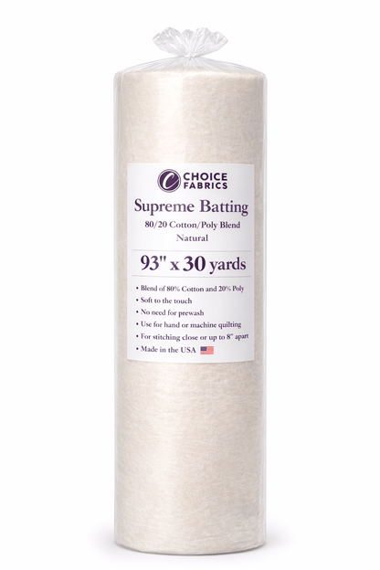 Choice Supreme Batting - 80/20 Cotton/Poly Blend - 30 Yard Roll (93" x 30yds)