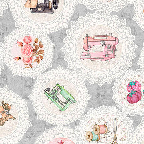 Gray Sewing Doilies Sew Shabby Chic Cotton 44"/45" Fabric Per Yard