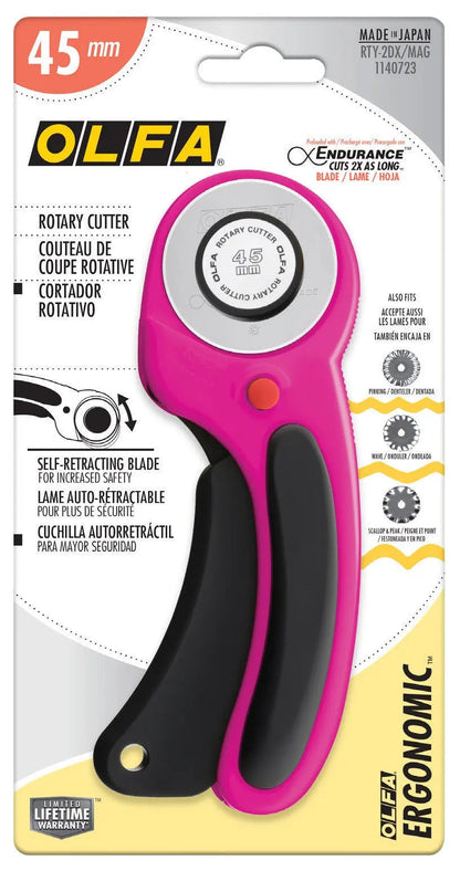 OLFA Ergonomic Rotary Cutter 45 mm Magenta with Endurance Blade