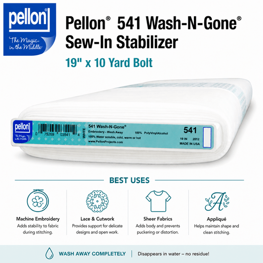 Pellon® 541 Wash-N-Gone® Sew-In Stabilizer 19" x 10 yard Bolt (White)