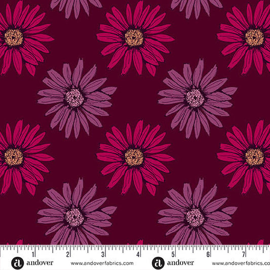 Nancy Rink Mystic Meadow Daisy Red 108" Cotton Wideback Fabric per yard