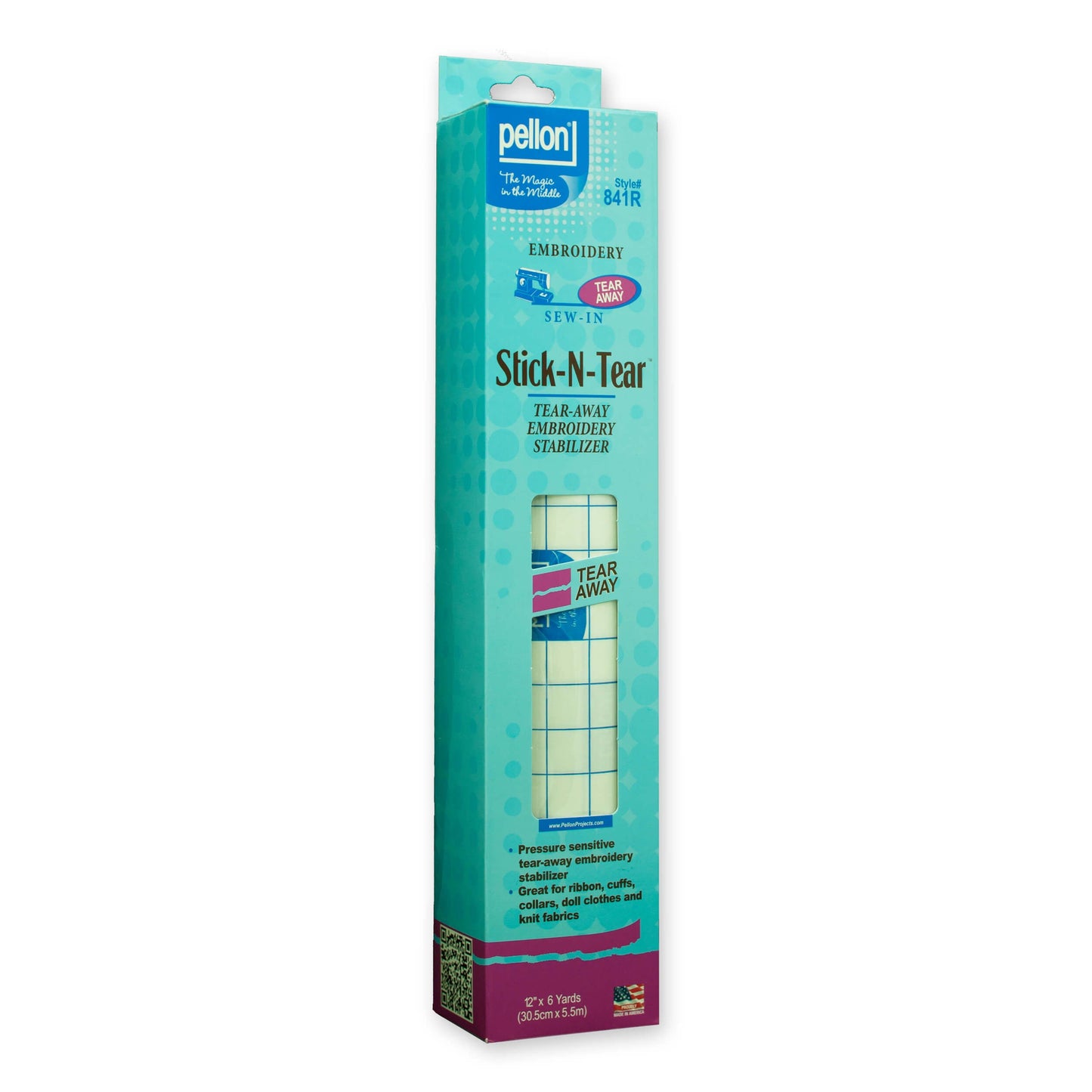 Pellon® 841 Stick-N-Tear™ Stabilizer – 12" x 6 Yard Package – White