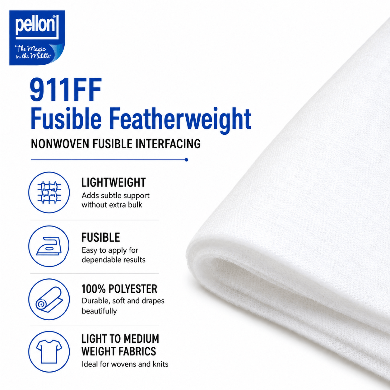 Pellon® 911FF Fusible Featherweight Interfacing – 20" x 10 yard Bolt (Black)
