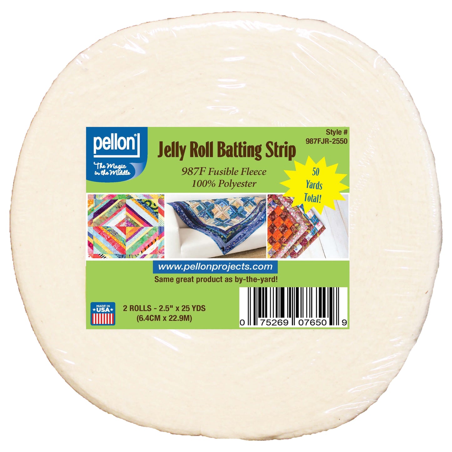 Pellon® 987F Fusible Fleece Jelly Roll Strip – 2.5" x 50 Yard Package – White