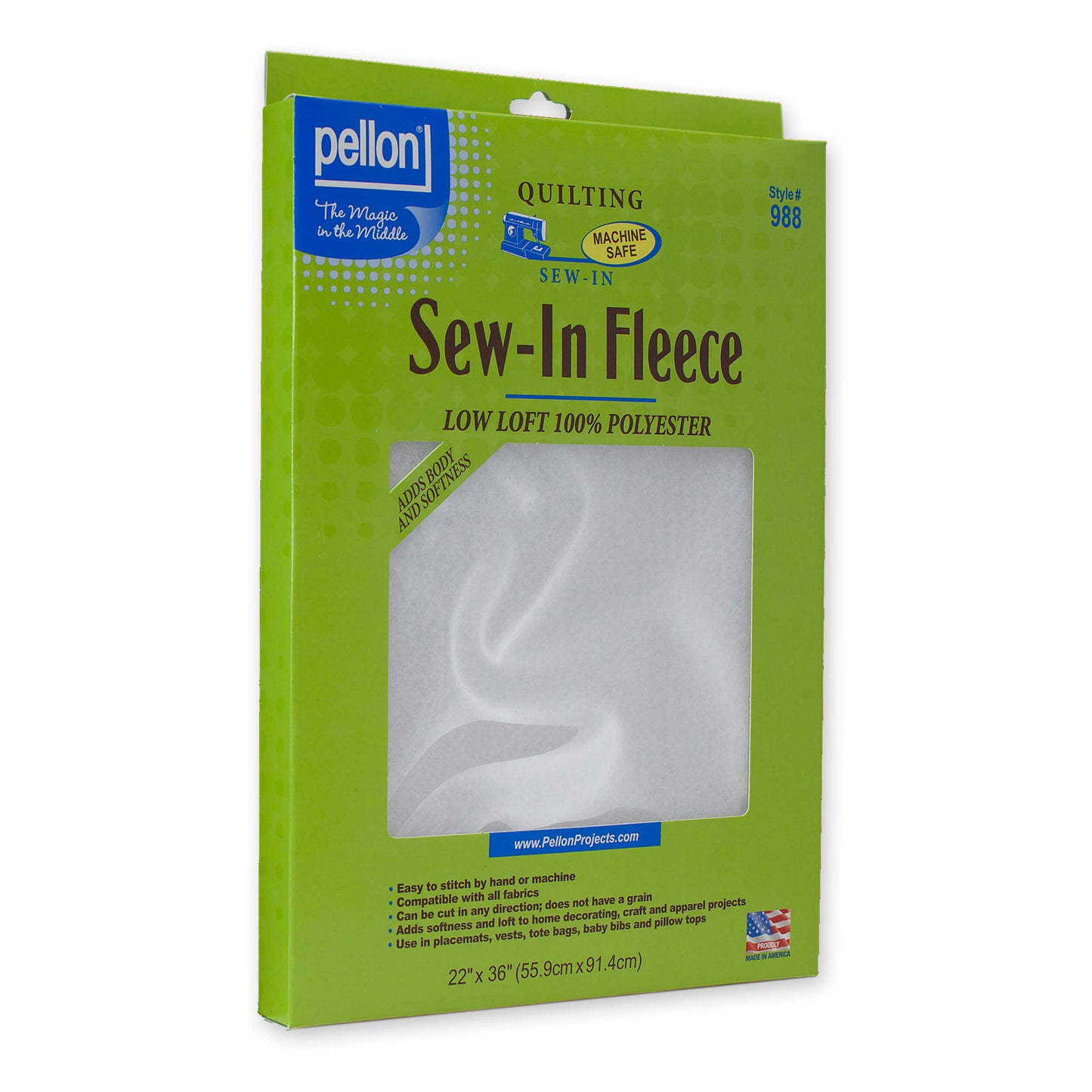 Pellon® 988 Sew-In Fleece – 22" x 36" Package – White
