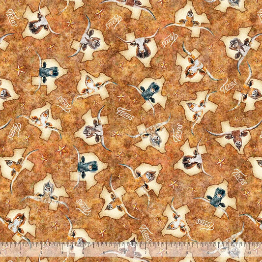 ATXSH Texas Longhorns Rust Cotton 44"/45" Fabric Per Yard