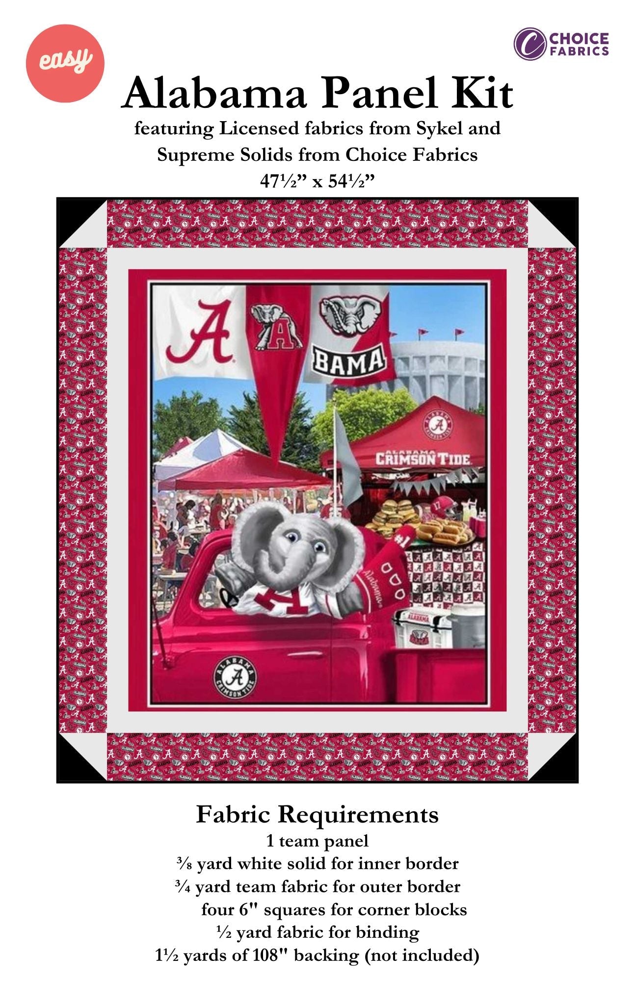 Alabama Crimson Tide - Tailgate Panel - Quilt Kit