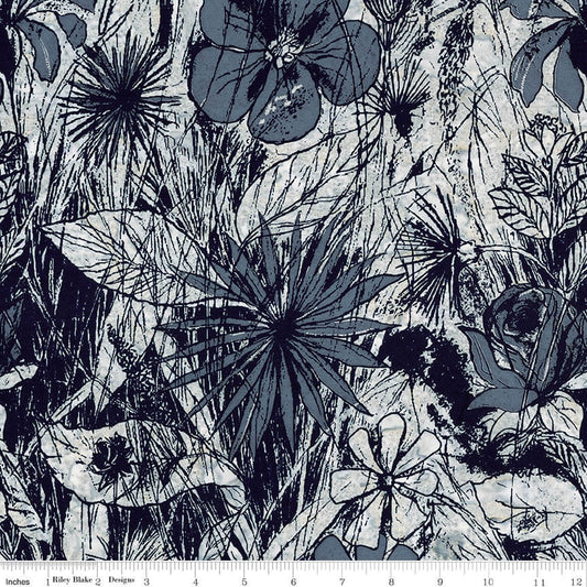 Expressions Batiks - Floral Reflections - Steel Sapphire (3-Yard Pack)