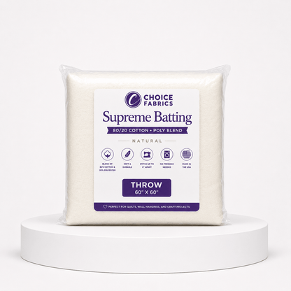 Choice Supreme Batting - 80/20 Cotton/Poly Blend - Throw (60" x 60")
