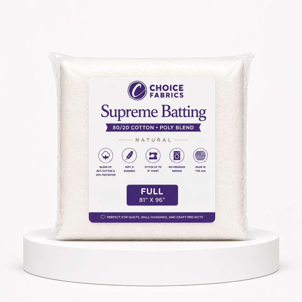 Choice Supreme Batting - 80/20 Cotton/Poly Blend - Full (81" x 96")