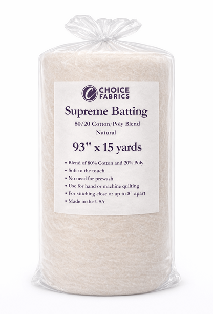 Choice Supreme Batting - 80/20 Cotton/Poly Blend - 15 Yard Roll (93" x 15yds)