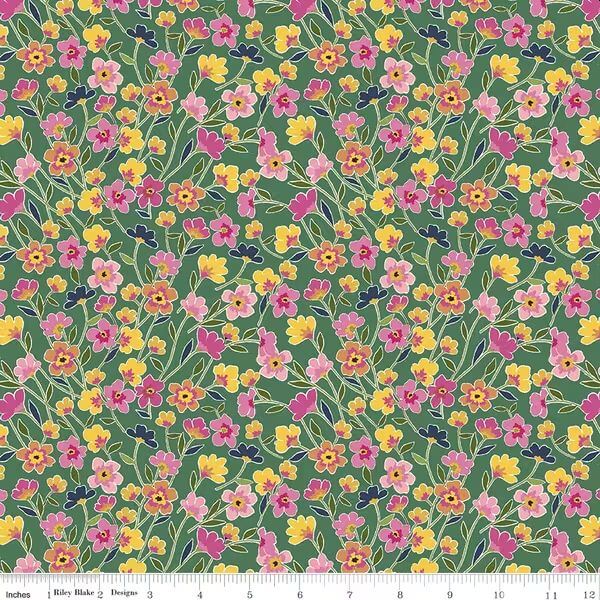Morning Meadow - Flower Field - Green (3-Yard Pack)