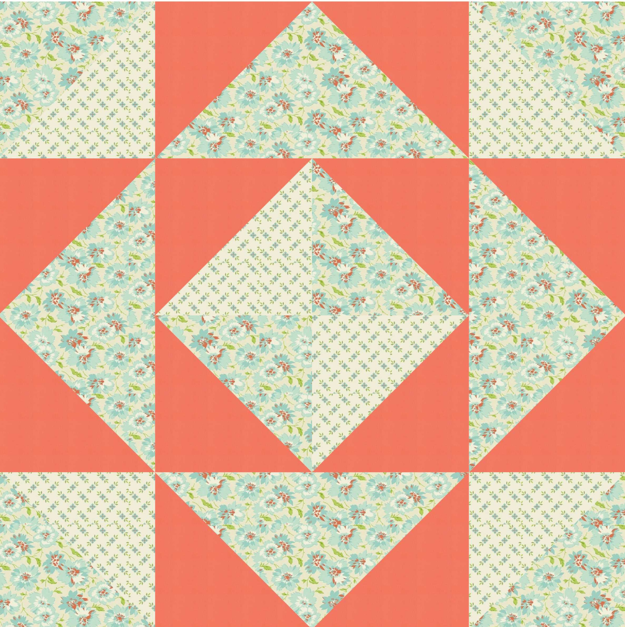 Coral Floral - Half Square Triangle Table Topper - Quilt Kit
