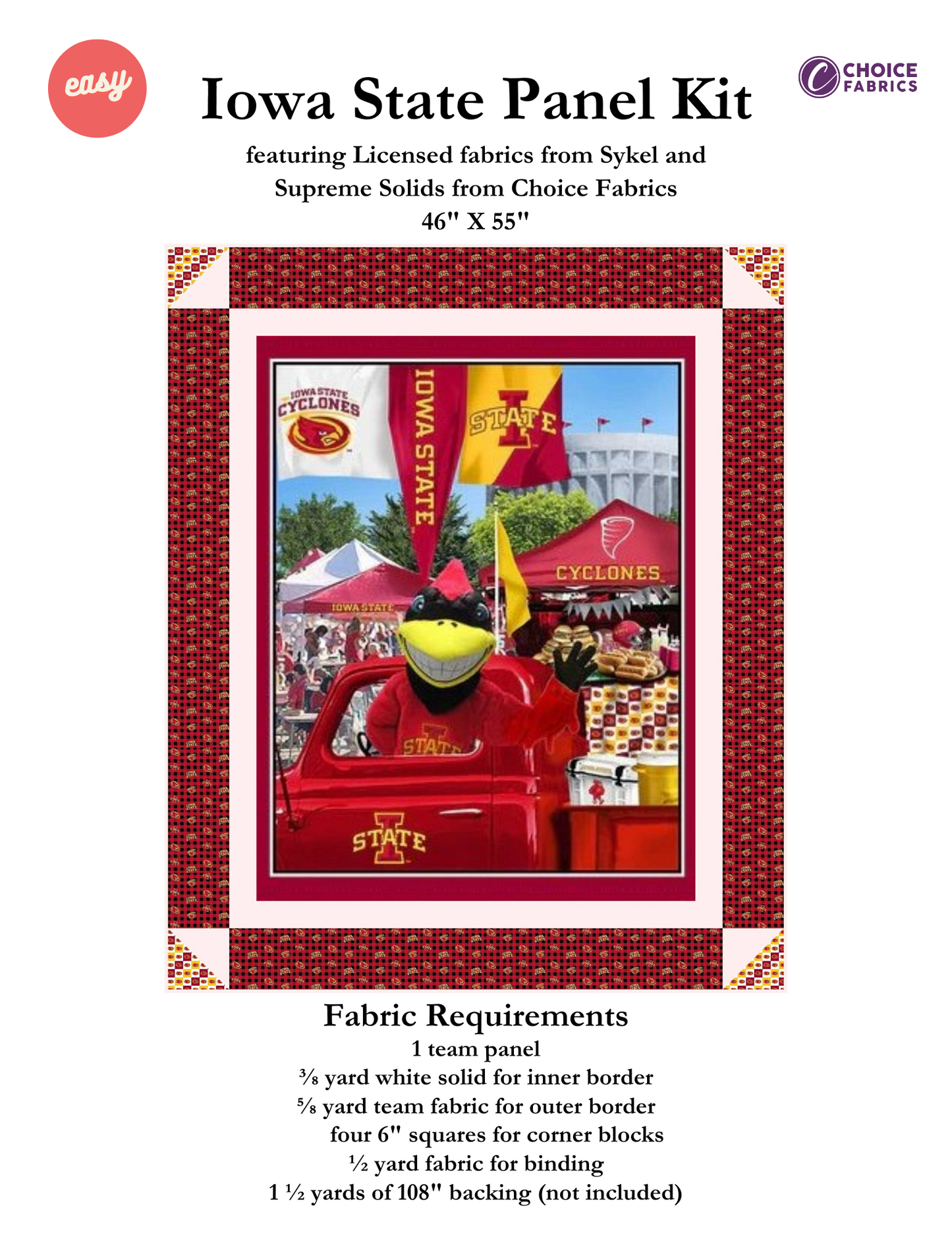 Iowa State Cyclones - Tailgate Panel - Quilt Kit