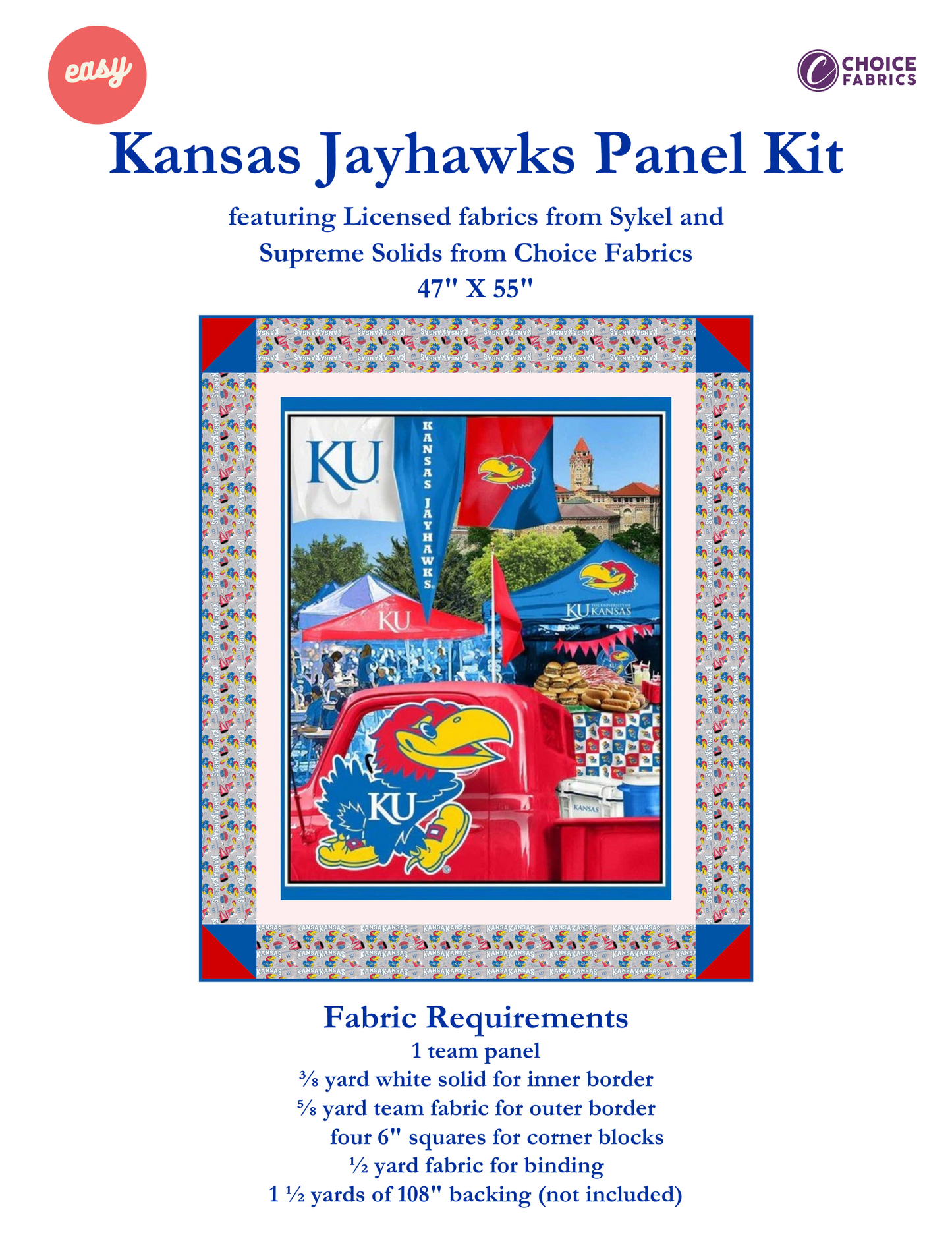 Kansas Jayhawks - Tailgate Panel - Quilt Kit