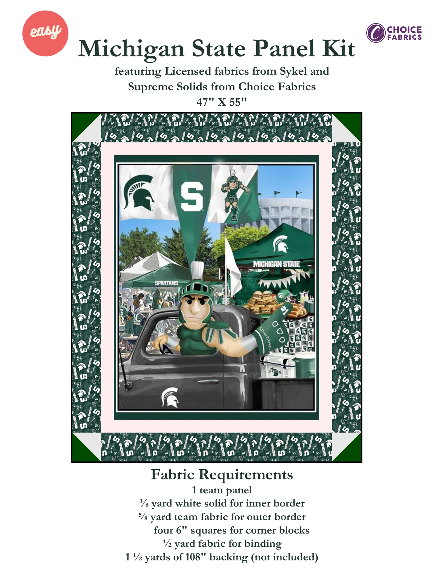 Michigan State Spartans - Tailgate Panel - Quilt Kit