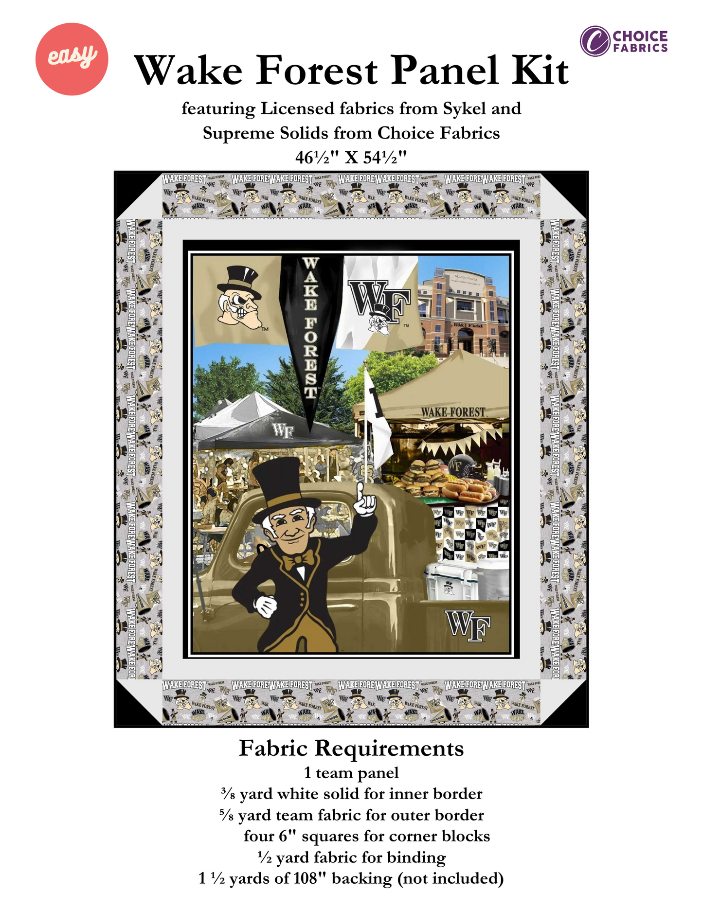 Wake Forest Demon Deacons - Tailgate Panel - Quilt Kit